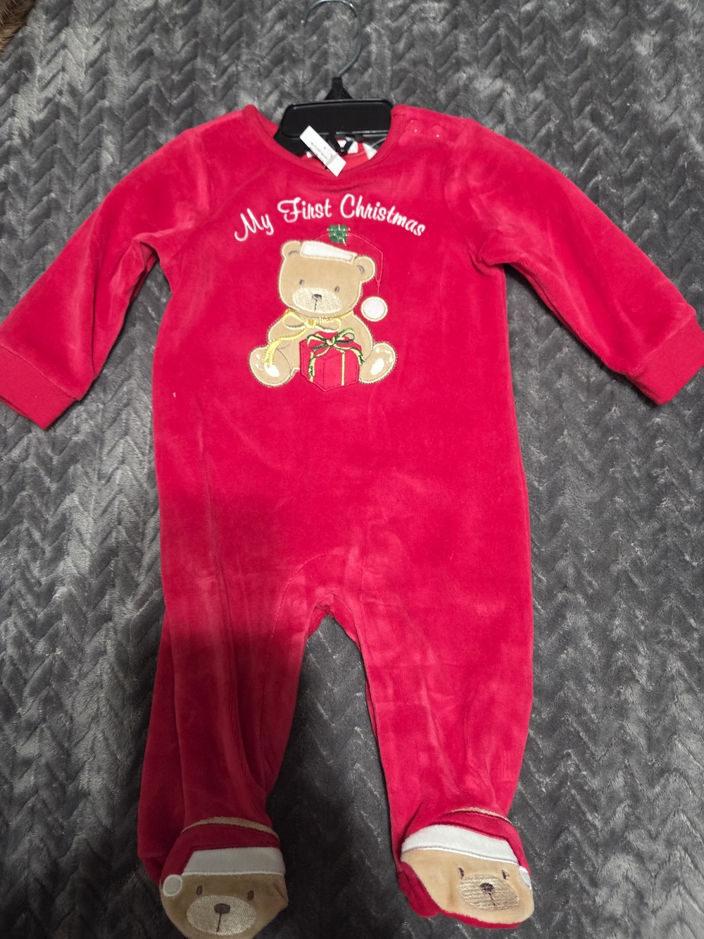 First Impressions Red 'My First Christmas' Teddy Footed One-Piece